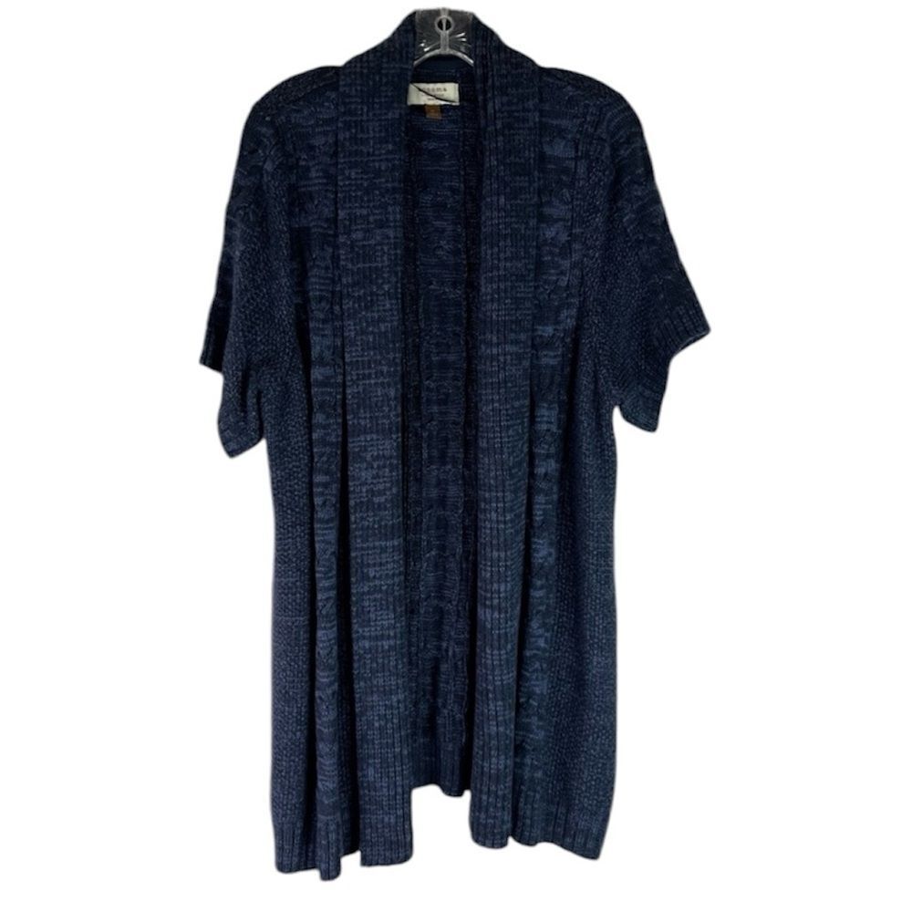 Sonoma Cardigan Womens Blue Marled Chunky Knit Short Sleeve Open Front Sweater